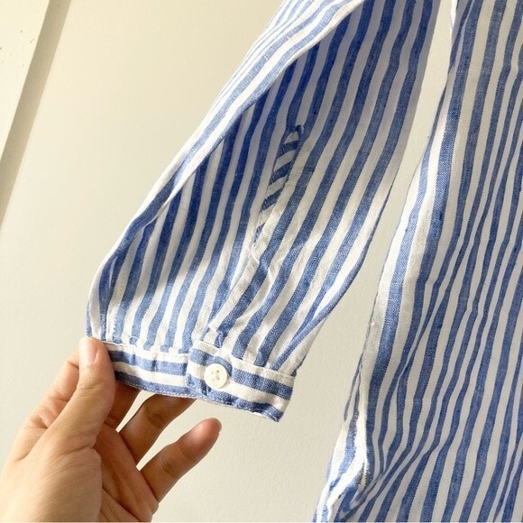 L.L. Bean Linen Striped Split Neck Long Sleeved Tunic Sz S Petite - Picture 5 of 7